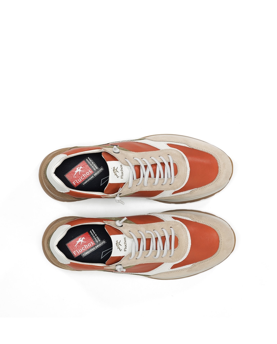 Sapatos de Cordões Fabricados em Pele Laranja-5