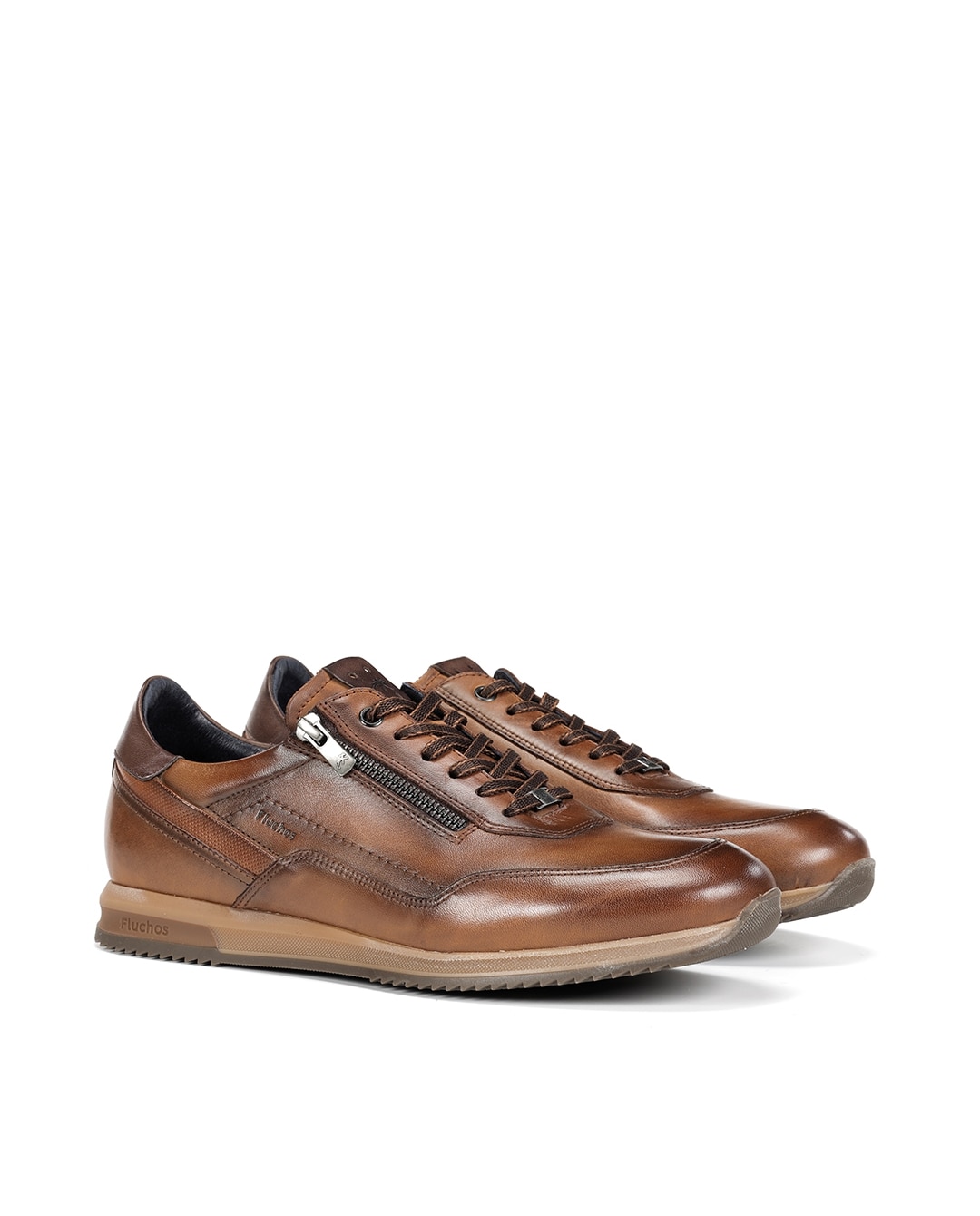 Sapatos de Cordões Fabricados em Pele Castanho-claro-2