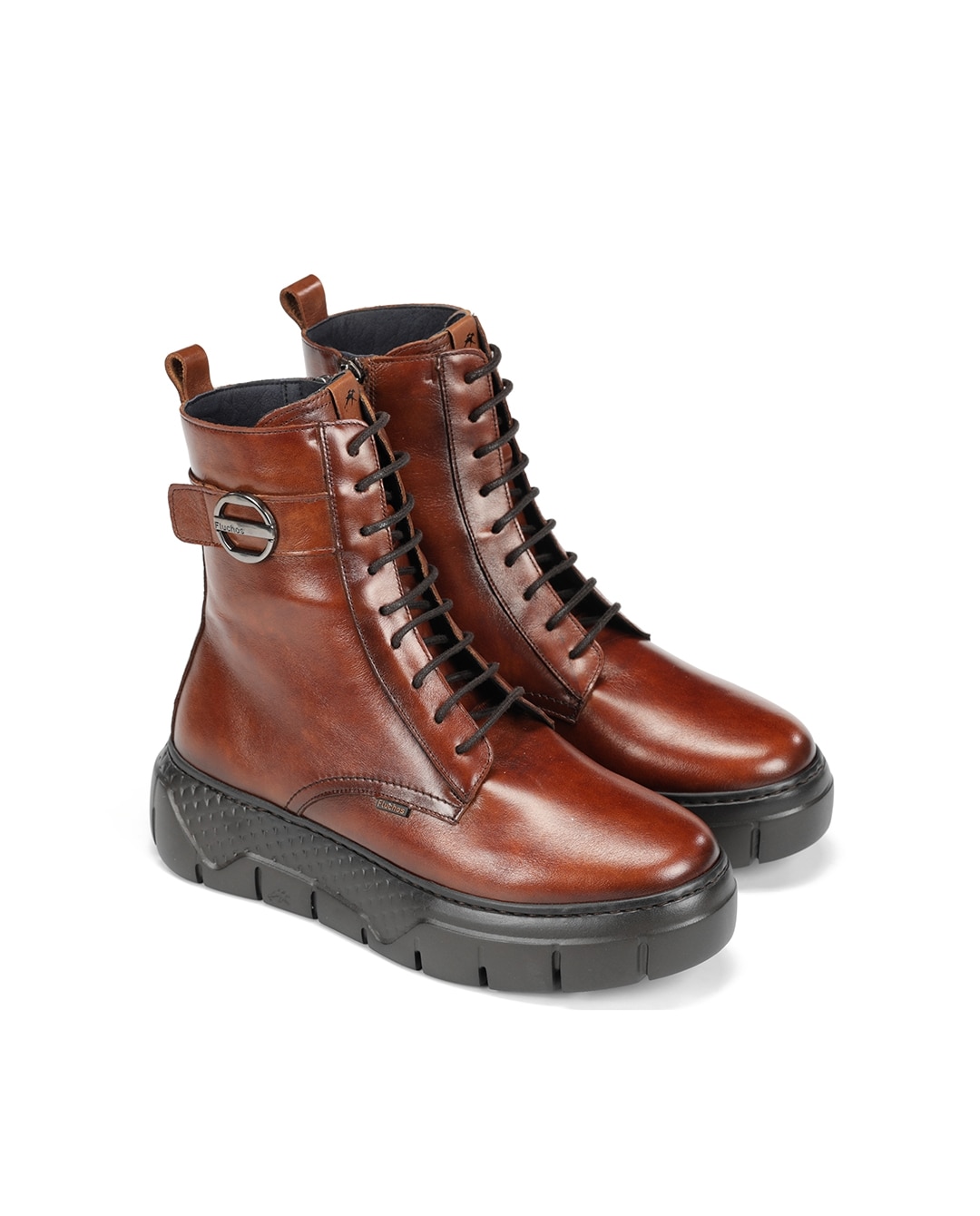 Botins Fabricados em Pele Castanho-5