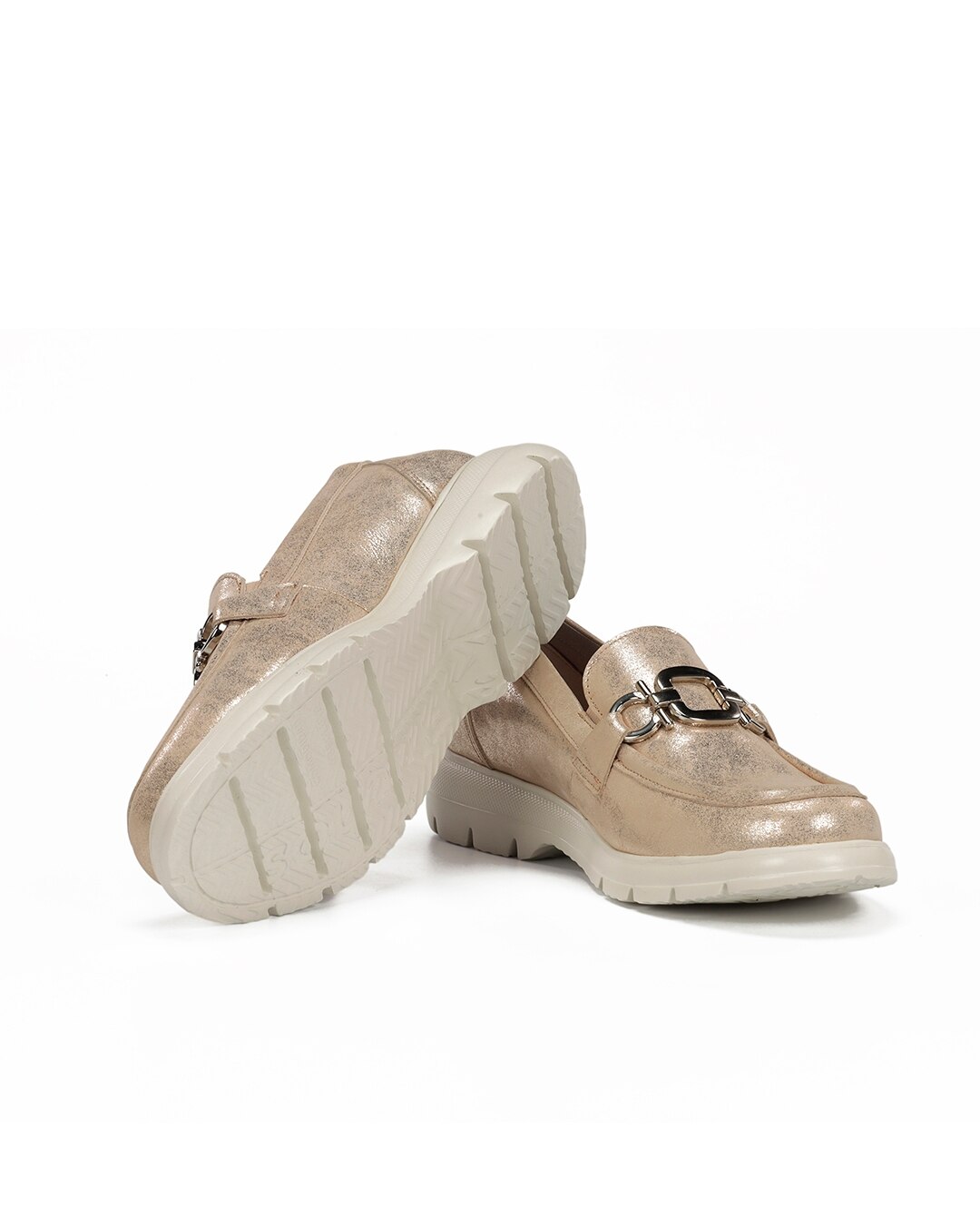 Mocassins Fabricados em Pele Ouro-4