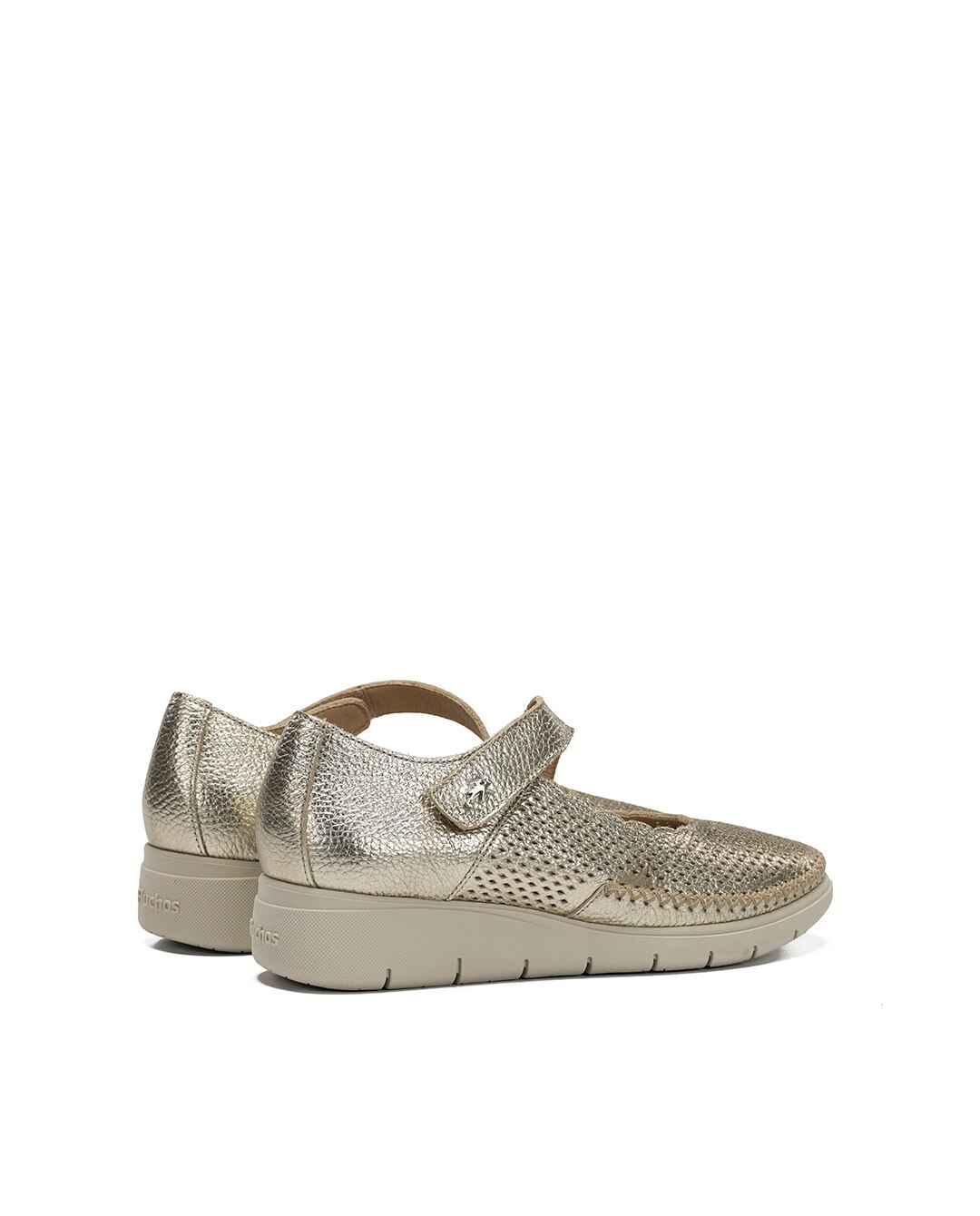 Sapatos de Salto Fabricados em Pele Ouro-3