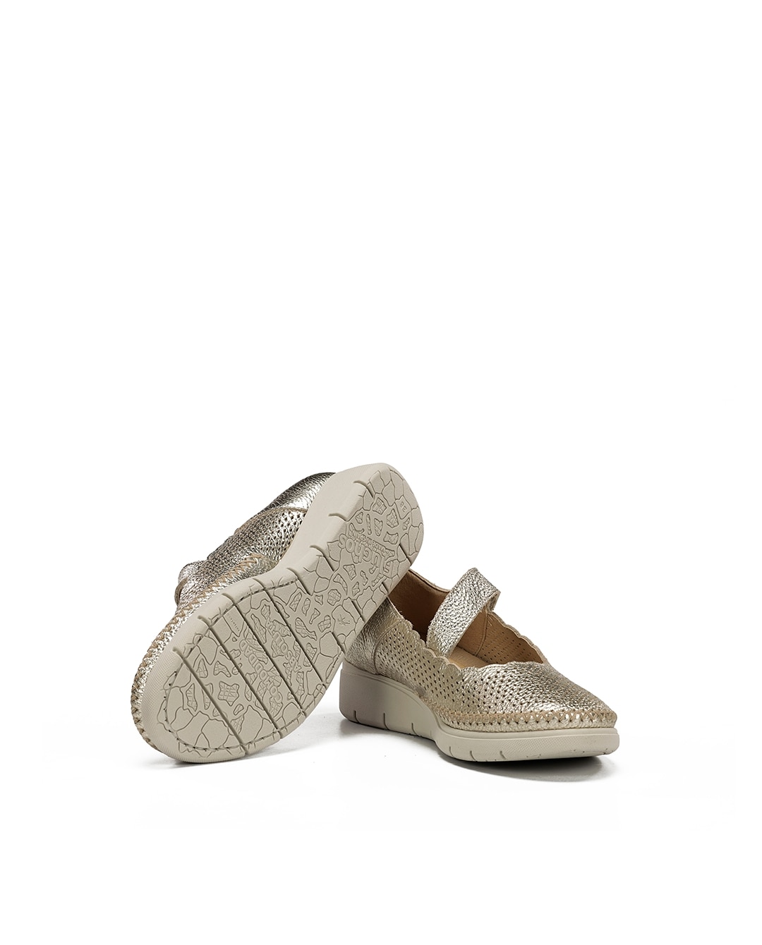Sapatos de Salto Fabricados em Pele Ouro-6