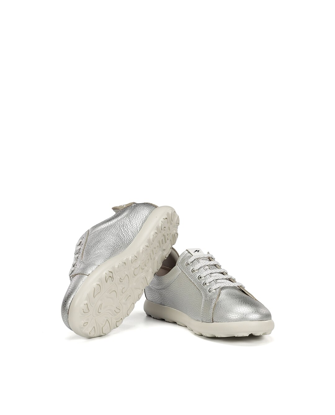 Sapatos de Cordões Fabricados em Pele Prata-4