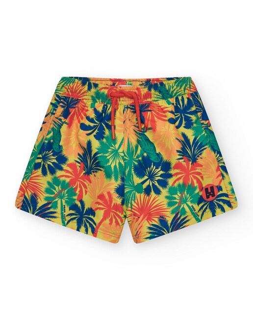 Imagem 0 de Calções de Banho Infantil com Estampado Tropical e Cintura Elástica