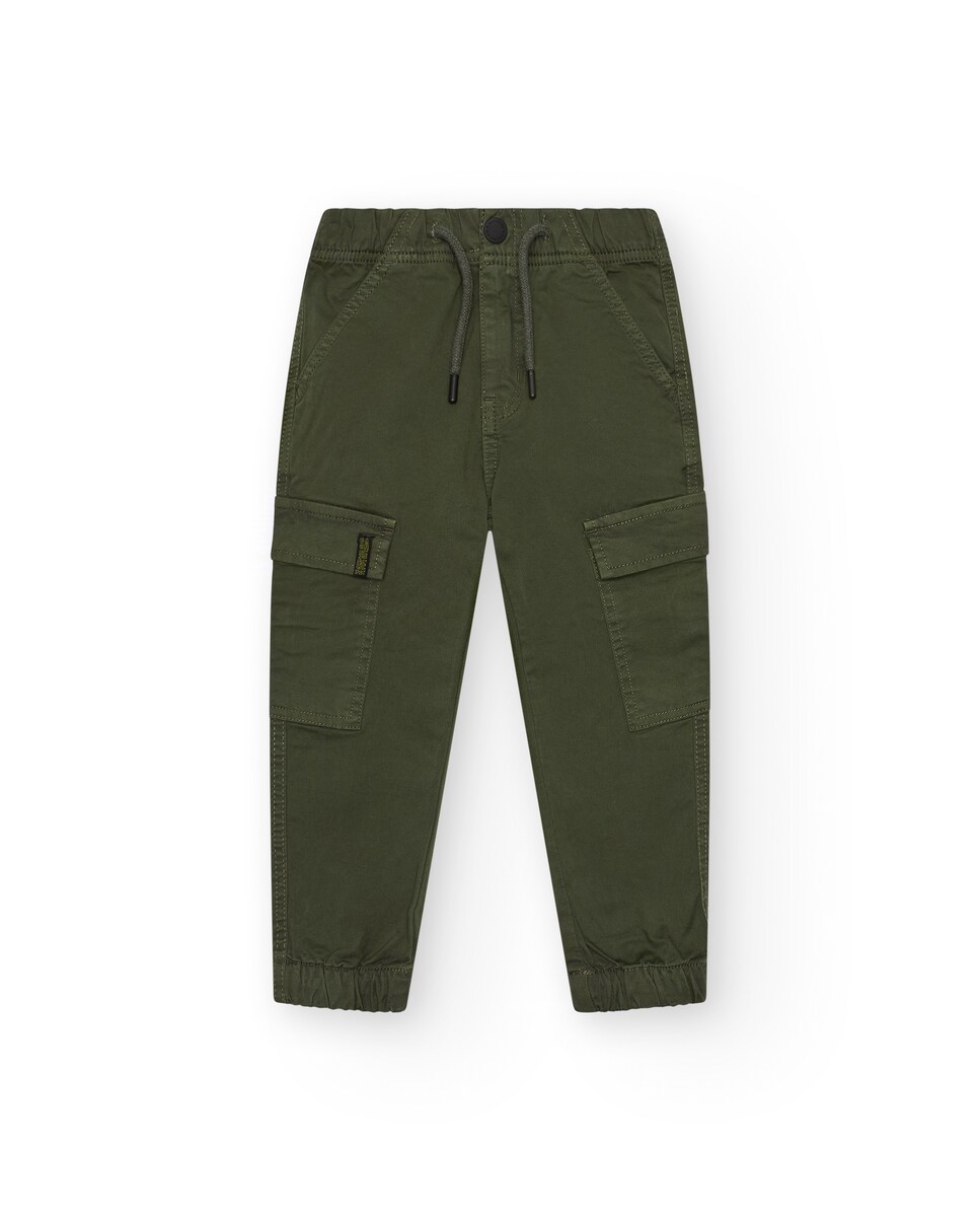 Calças Cargo Infantil com Cintura Ajustável e Bainhas Elásticas Verde-1
