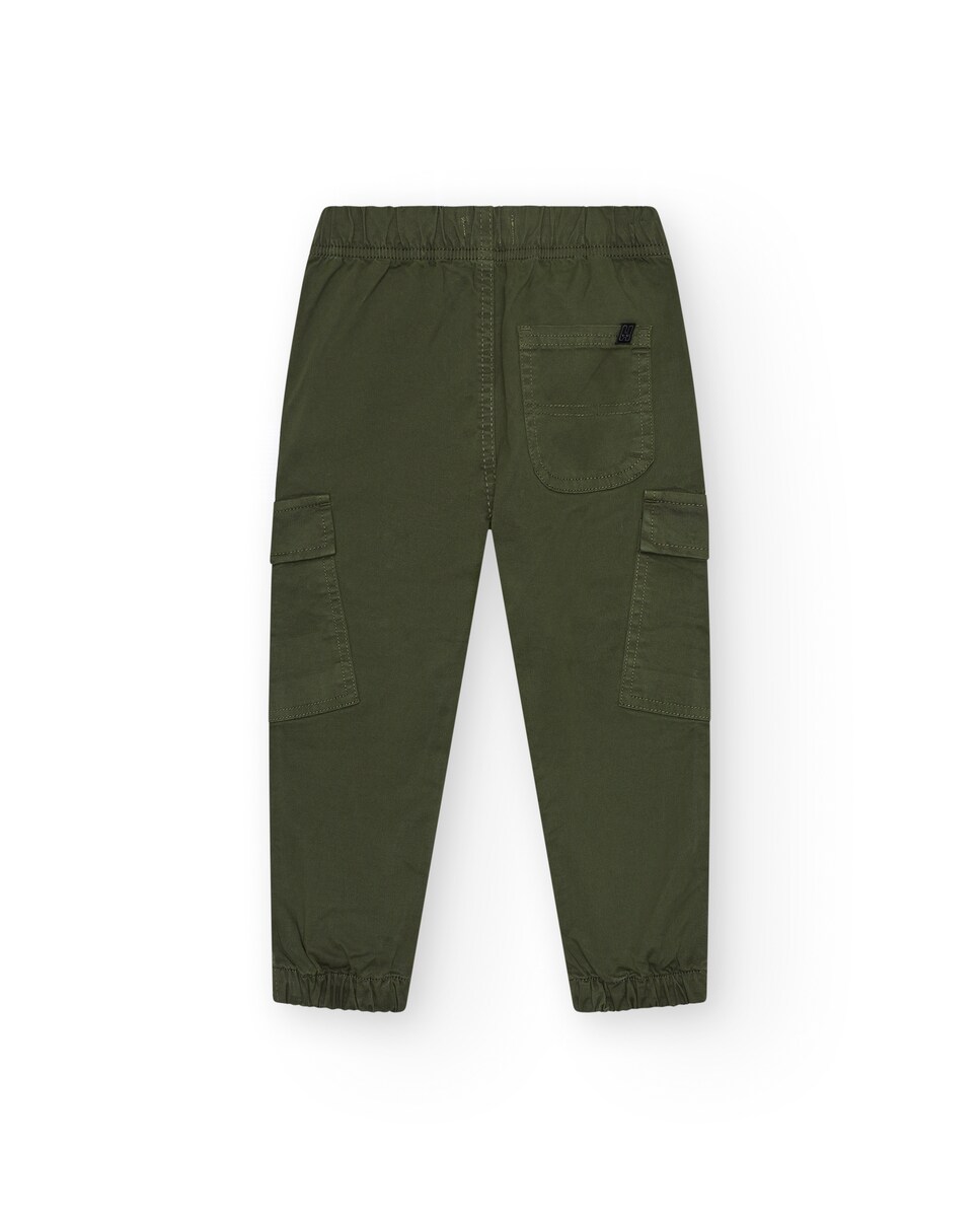 Calças Cargo Infantil com Cintura Ajustável e Bainhas Elásticas Verde-2