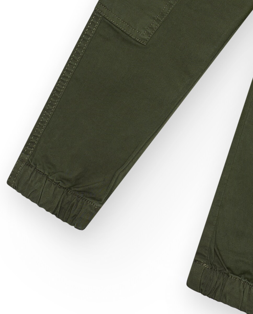 Calças Cargo Infantil com Cintura Ajustável e Bainhas Elásticas Verde-4