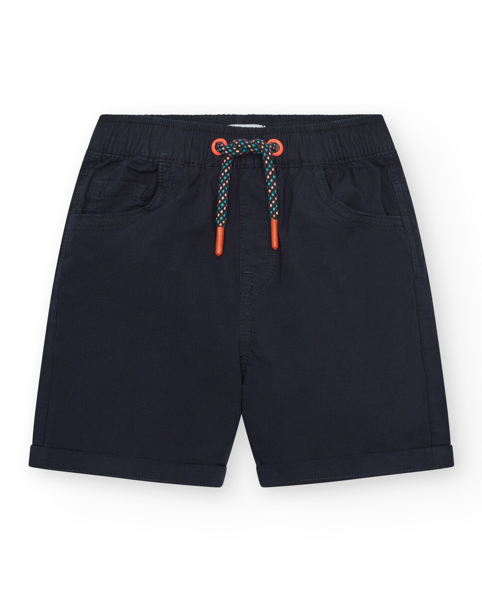 Bermuda Infantil com Cintura Elástica e Cordão Multicolor Azul-marinho-1