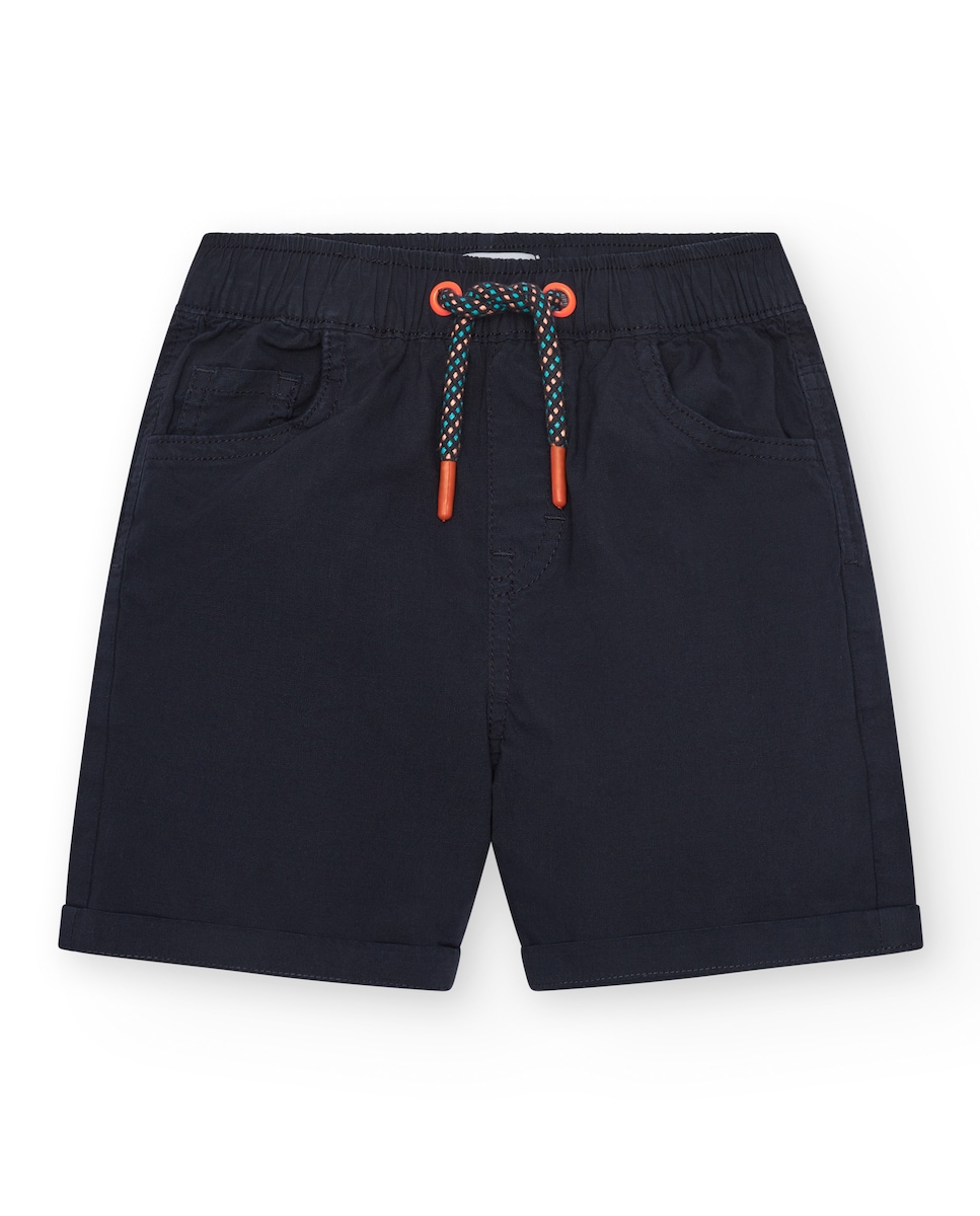 Bermuda Infantil com Cintura Elástica e Cordão Multicolor Azul-marinho-1