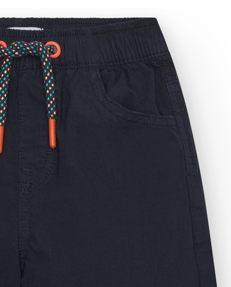 Bermuda Infantil com Cintura Elástica e Cordão Multicolor Azul-marinho-3