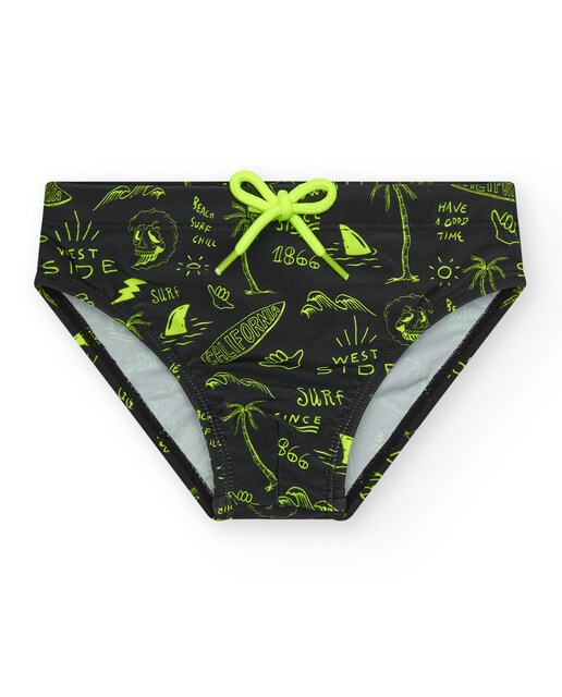 Imagem 0 de Slip de Banho Infantil com Estampado Surfista e Cordão Flúor