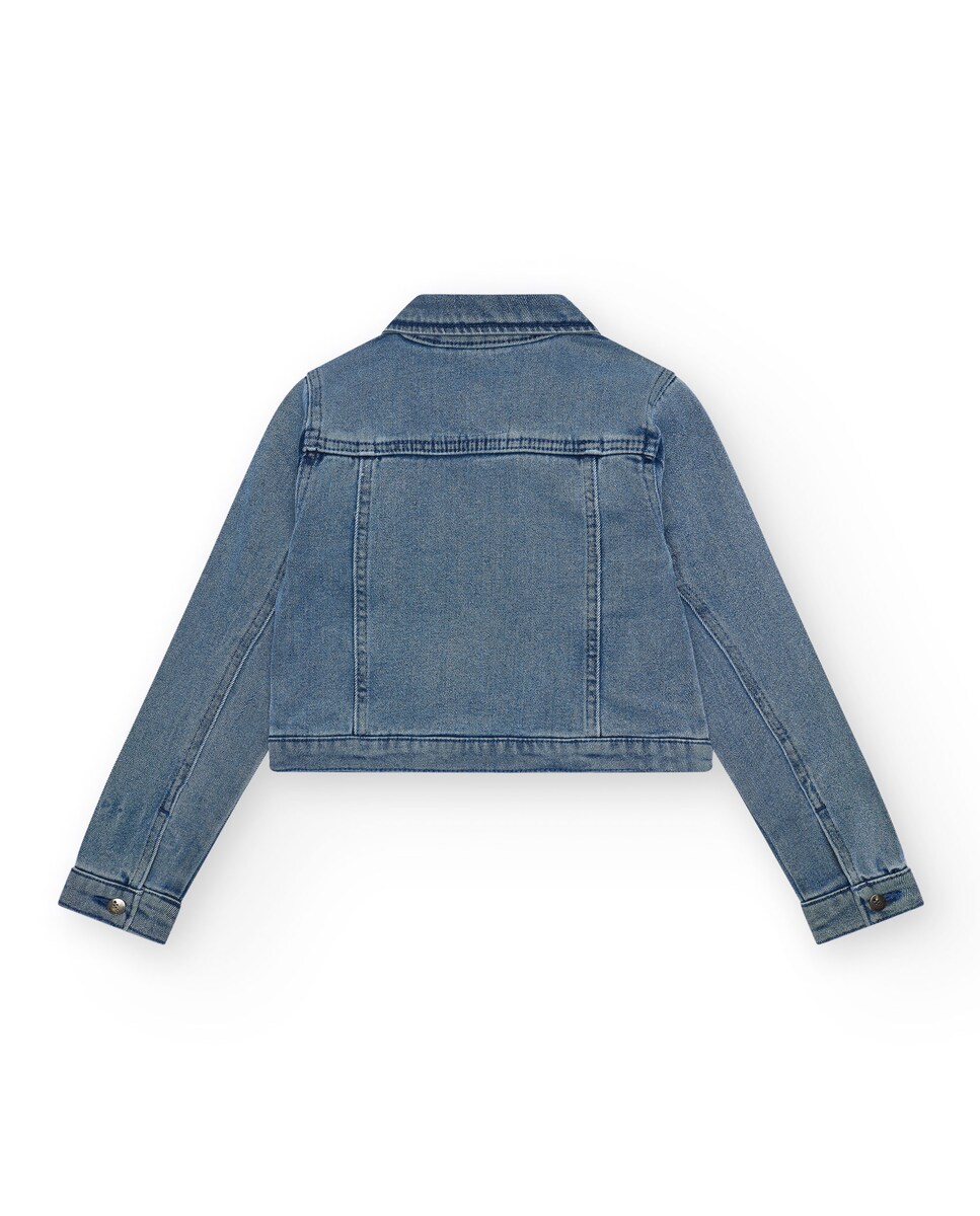 Blusão Infantil Jeans com Detalhes Brilhantes e Fecho Zip Azul-2