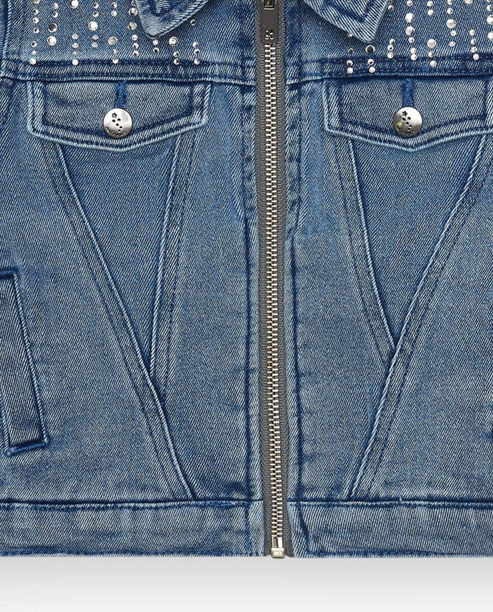 Blusão Infantil Jeans com Detalhes Brilhantes e Fecho Zip Azul-4