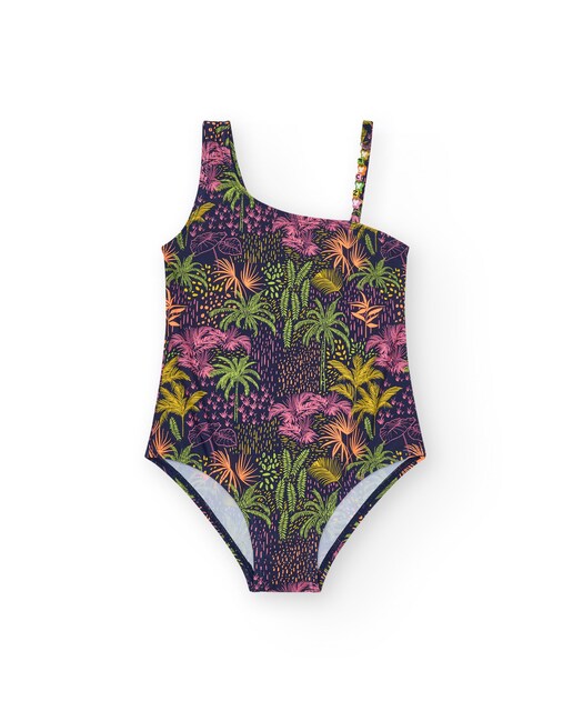 Imagem 0 de Fato de Banho Infantil em Azul-marinho com Estampado Tropical