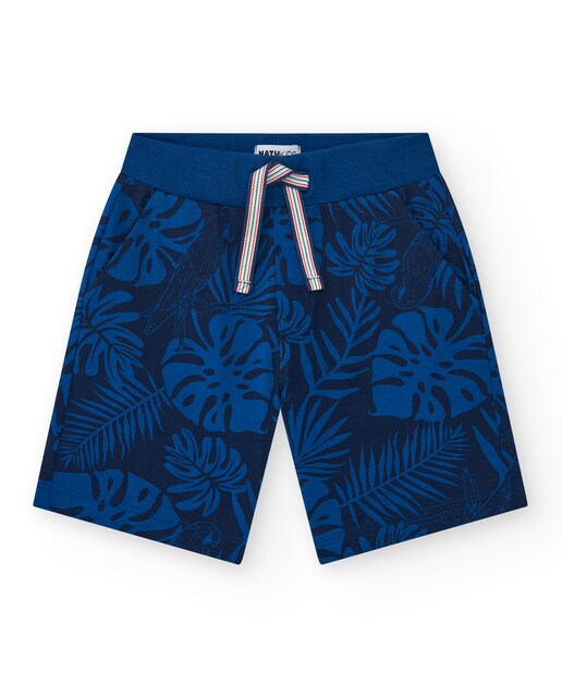 Imagem 0 de Bermudas Infantil em Preto com Estampado Tropical e Cintura Ajustável