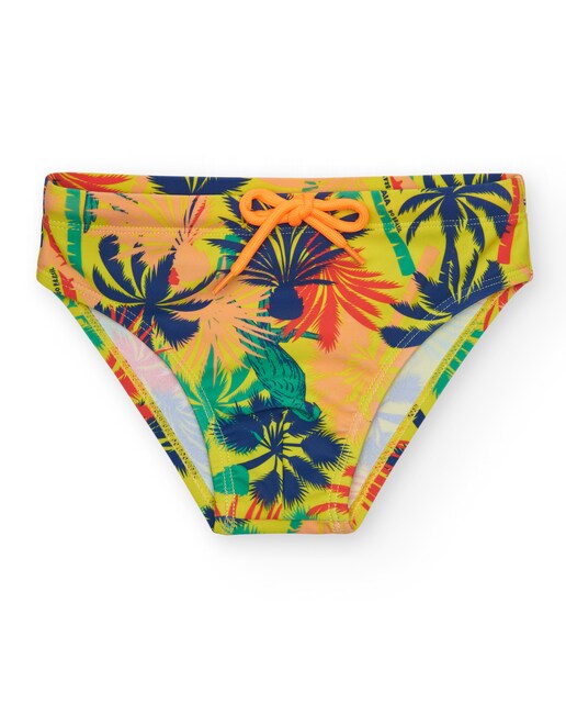 Imagem 0 de Slip de Banho Infantil com Estampado Tropical e Cordão em Contraste