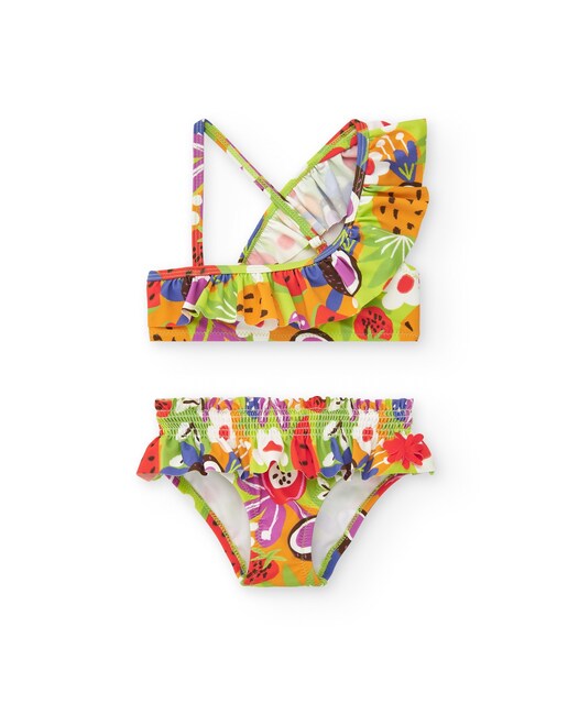 Imagem 0 de Biquíni Infantil com Estampado de Frutas e Detalhes Franzidos