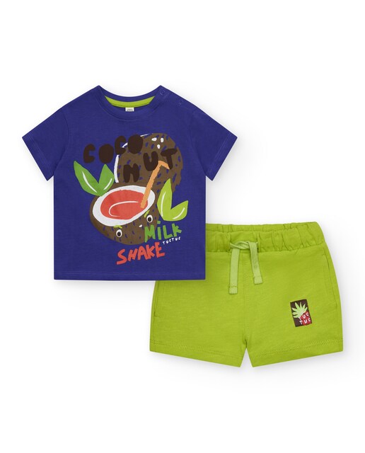 Imagem 0 de Conjunto para Bebé de T-shirt com Desenho Frontal e Bermudas Lisa