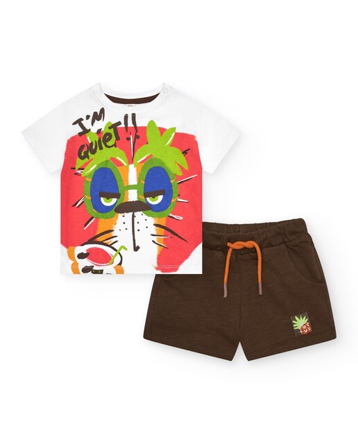 Imagem 0 de Conjunto Infantil de T-shirt com Tigre e Bermudas Lisa