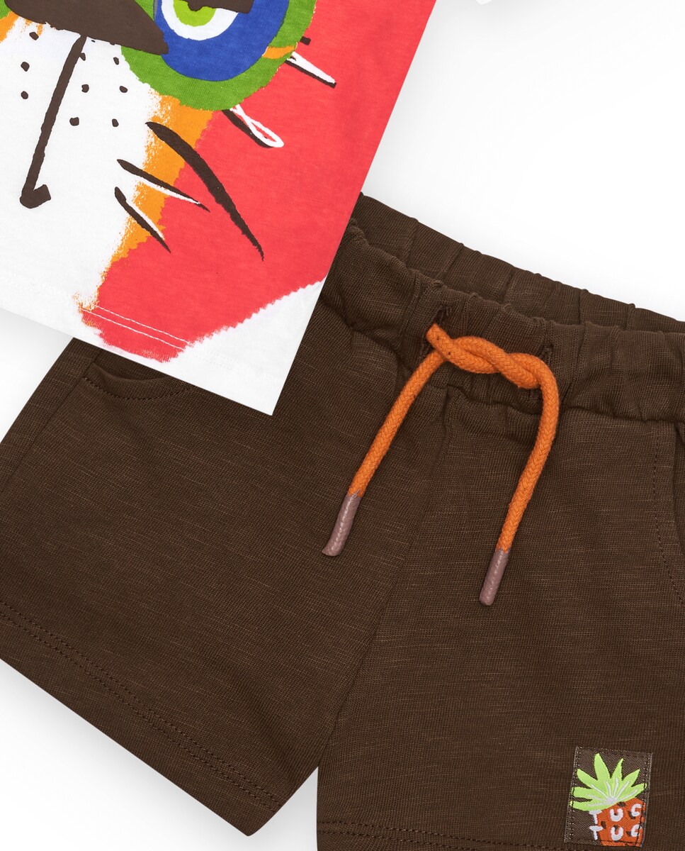 Conjunto Infantil de T-shirt com Tigre e Bermudas Lisa Branco-6