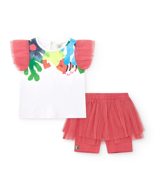 Imagem 0 de Conjunto Infantil de T-shirt com Mangas de Tule e Leggings com Saia de Tule