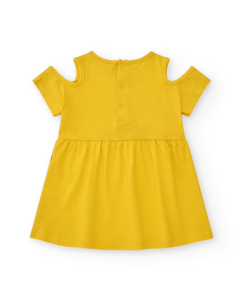 Vestido para Bebé com Estampado Posicional e Ombros Descobertos Amarelo-2