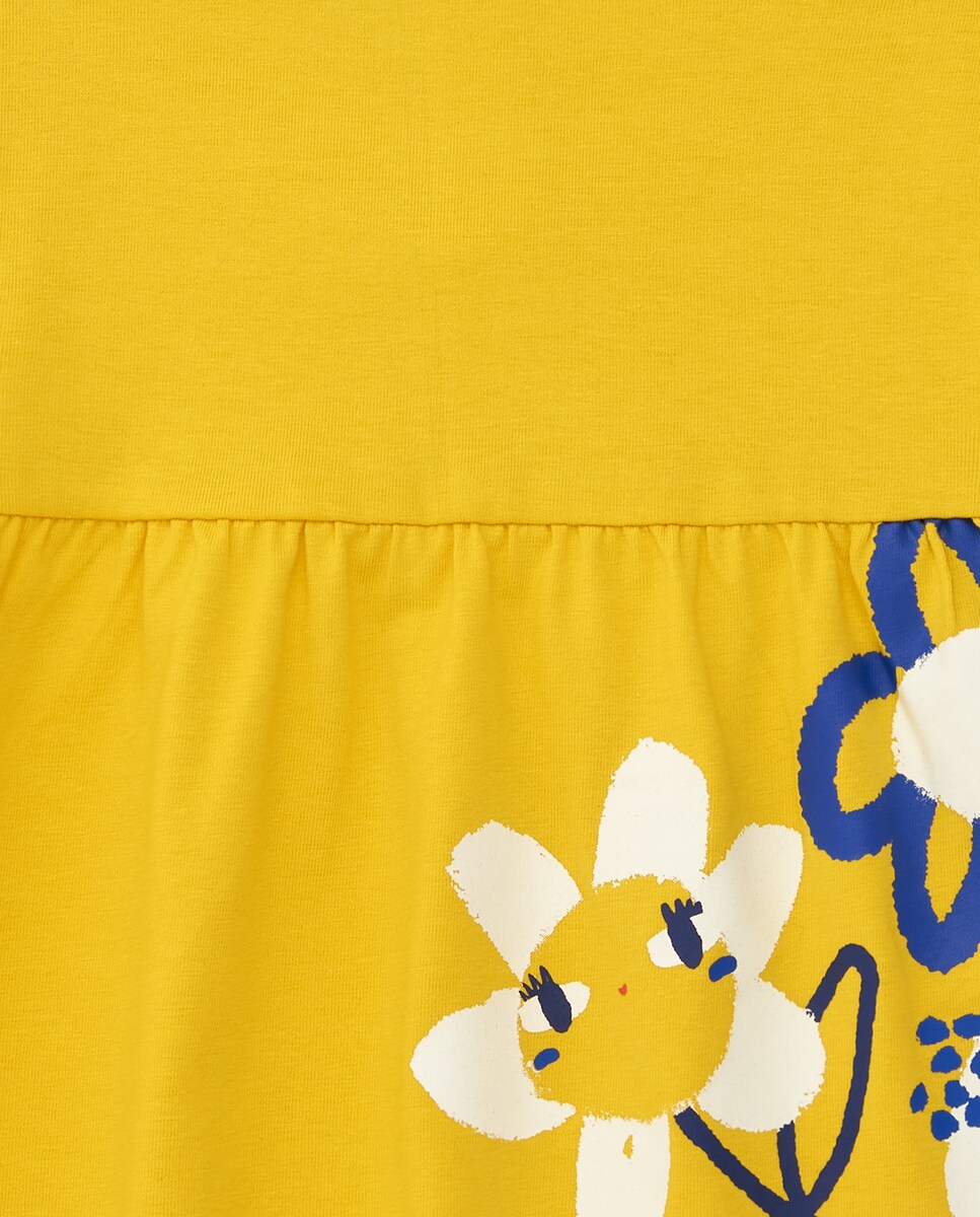 Vestido para Bebé com Estampado Posicional e Ombros Descobertos Amarelo-4