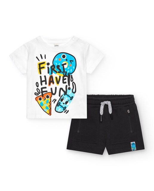 Imagem 0 de Conjunto Infantil com T-shirt Estampada e Calções Lisos