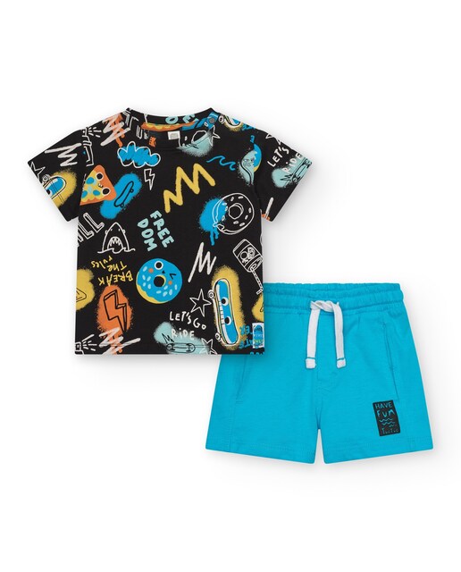 Imagem 0 de Conjunto para Bebé com T-shirt Estampada e Calções Lisos
