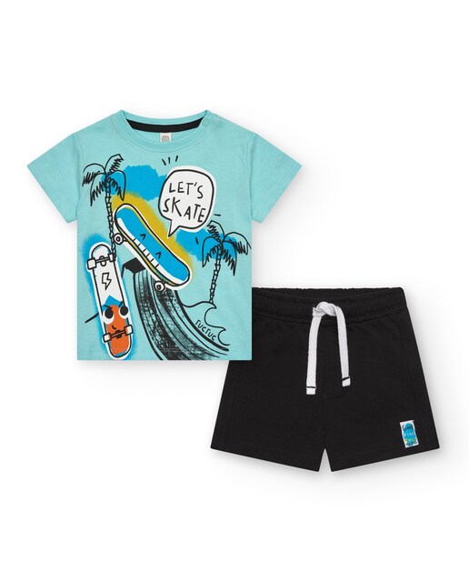 Imagem 0 de Conjunto para Bebé com T-shirt Azul e Calções Pretos