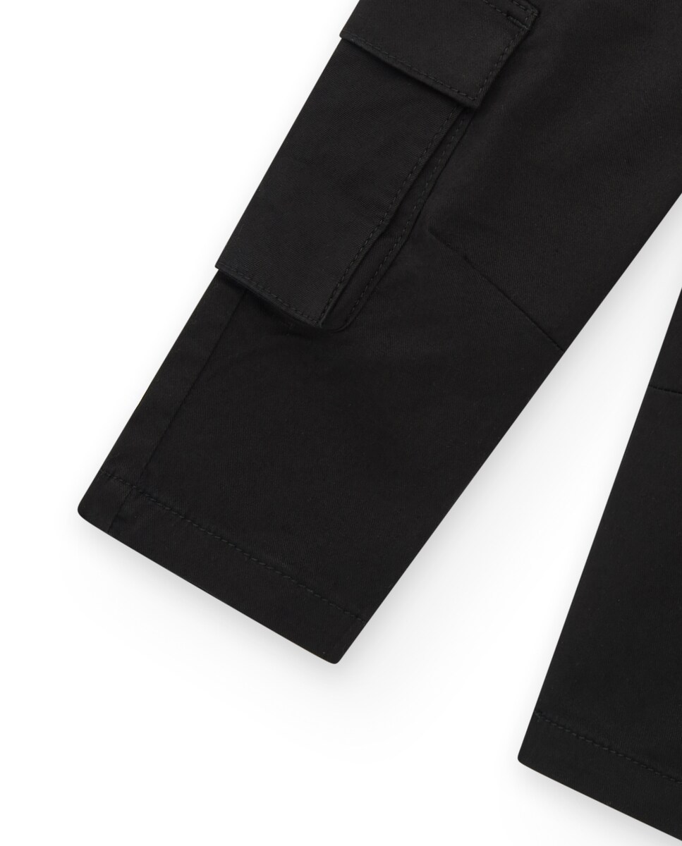 Calças Cargo para Bebé com Cintura Elástica e Cordão de Ajuste Preto-5