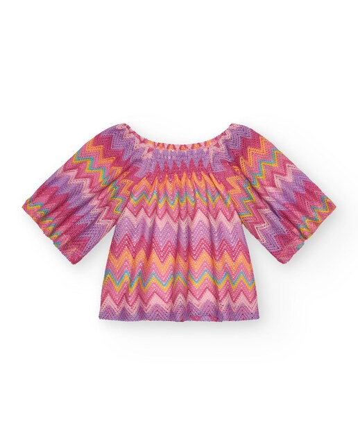 Imagem 0 de Blusa com Estampado Zigzag e Mangas 3/4
