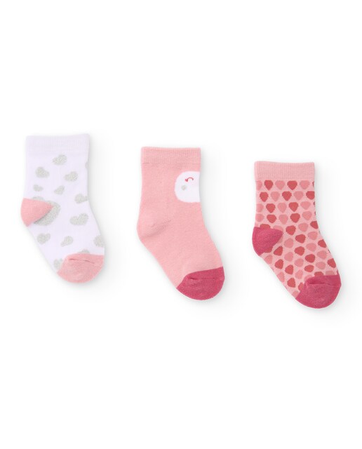 Imagem 0 de Set de 3 Pares de Meias para Bebé em Rosa e Branco com Corações