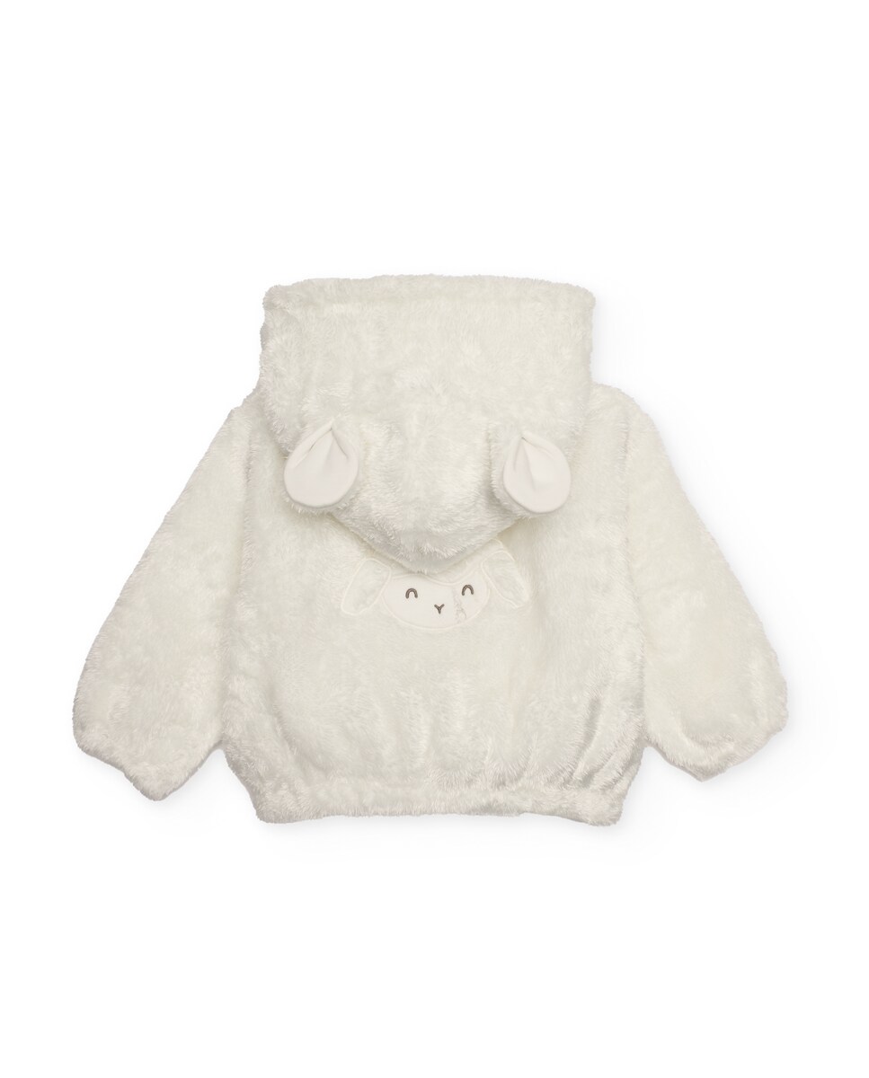 Casaco Felpudo para Bebé em Branco com Orelhas no Capuz Branco-2