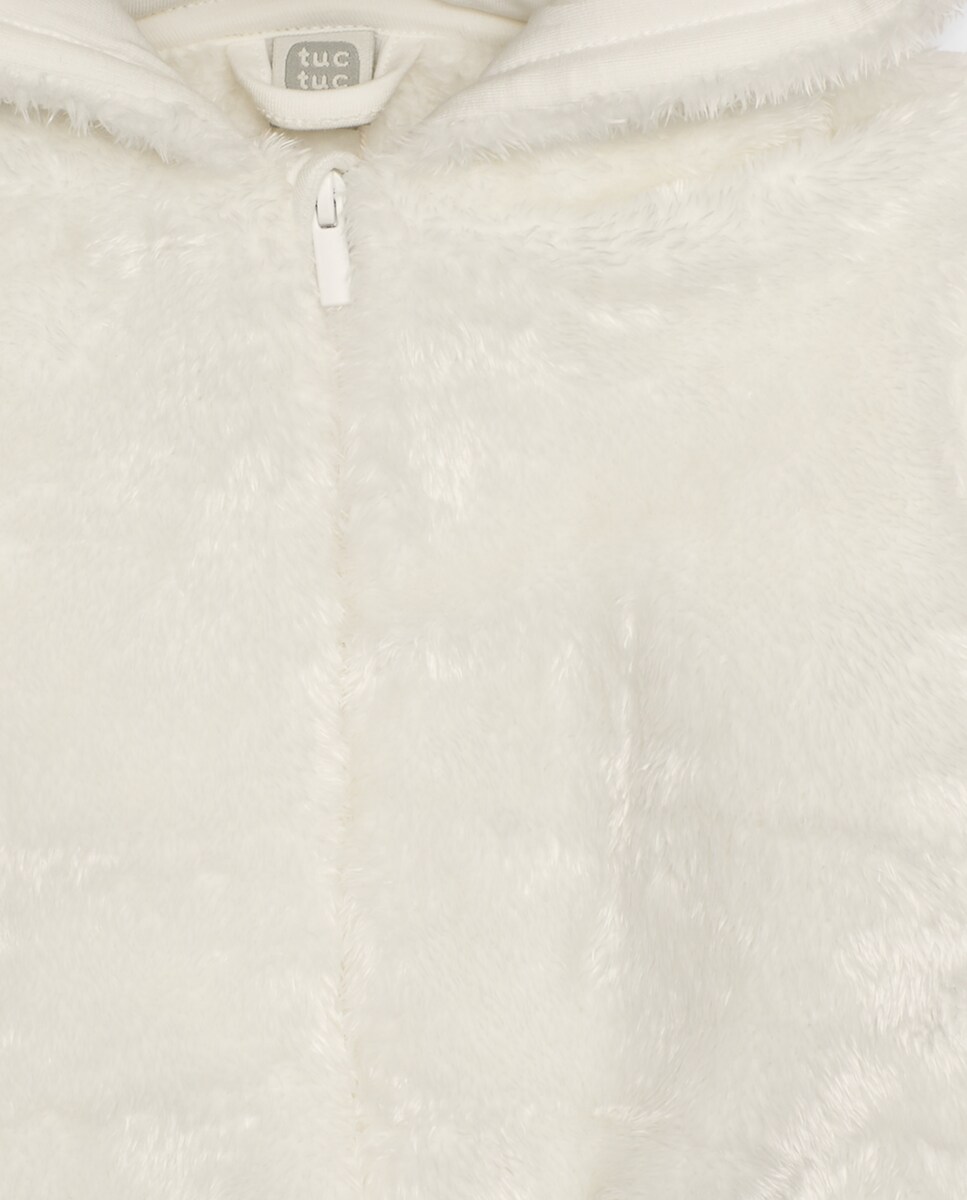 Casaco Felpudo para Bebé em Branco com Orelhas no Capuz Branco-4