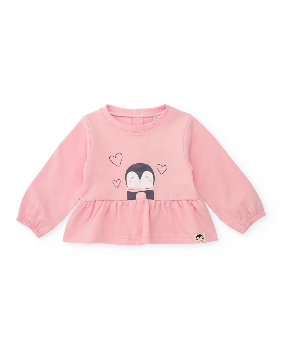Conjunto para Bebé de Blusa Rosa com Estampado de Pinguim e Calças em Cinzento Rosa-5