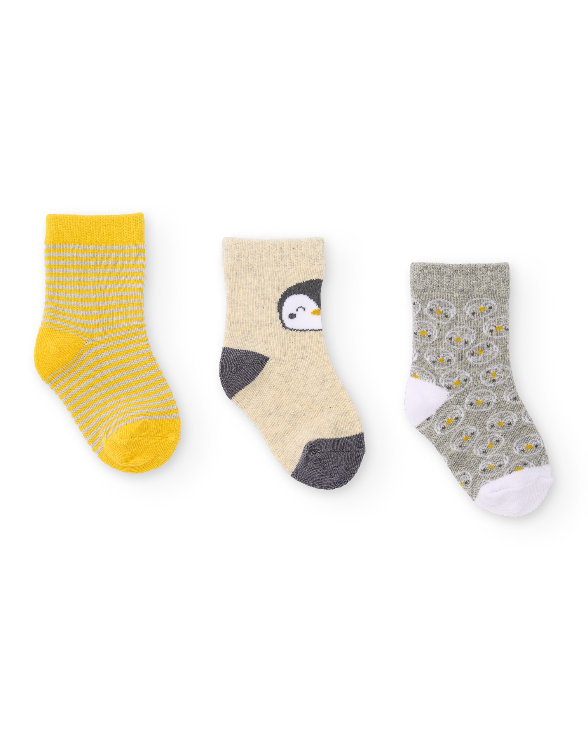 Imagem 0 de Set de Três Meias para Bebé em Amarelo, Bege e Cinzento com Estampados Divertidos