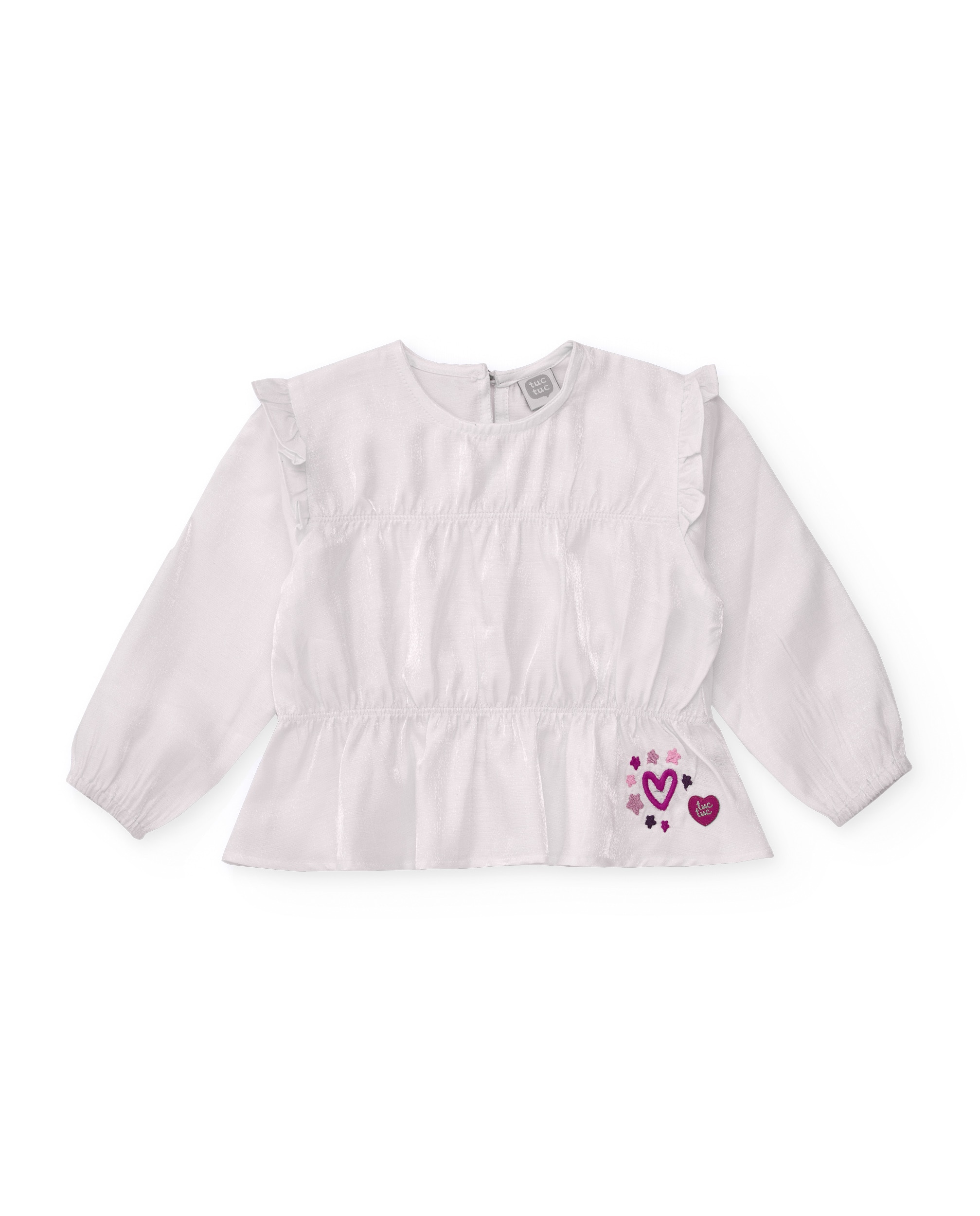 Imagem 0 de Blusa de Manga Comprida Infantil em Branco com Detalhe de Folhos