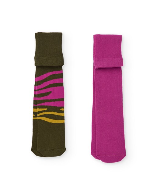 Imagem 0 de Pack de Dois Collants para Bebé em Fúcsia e Verde com Design Estampado