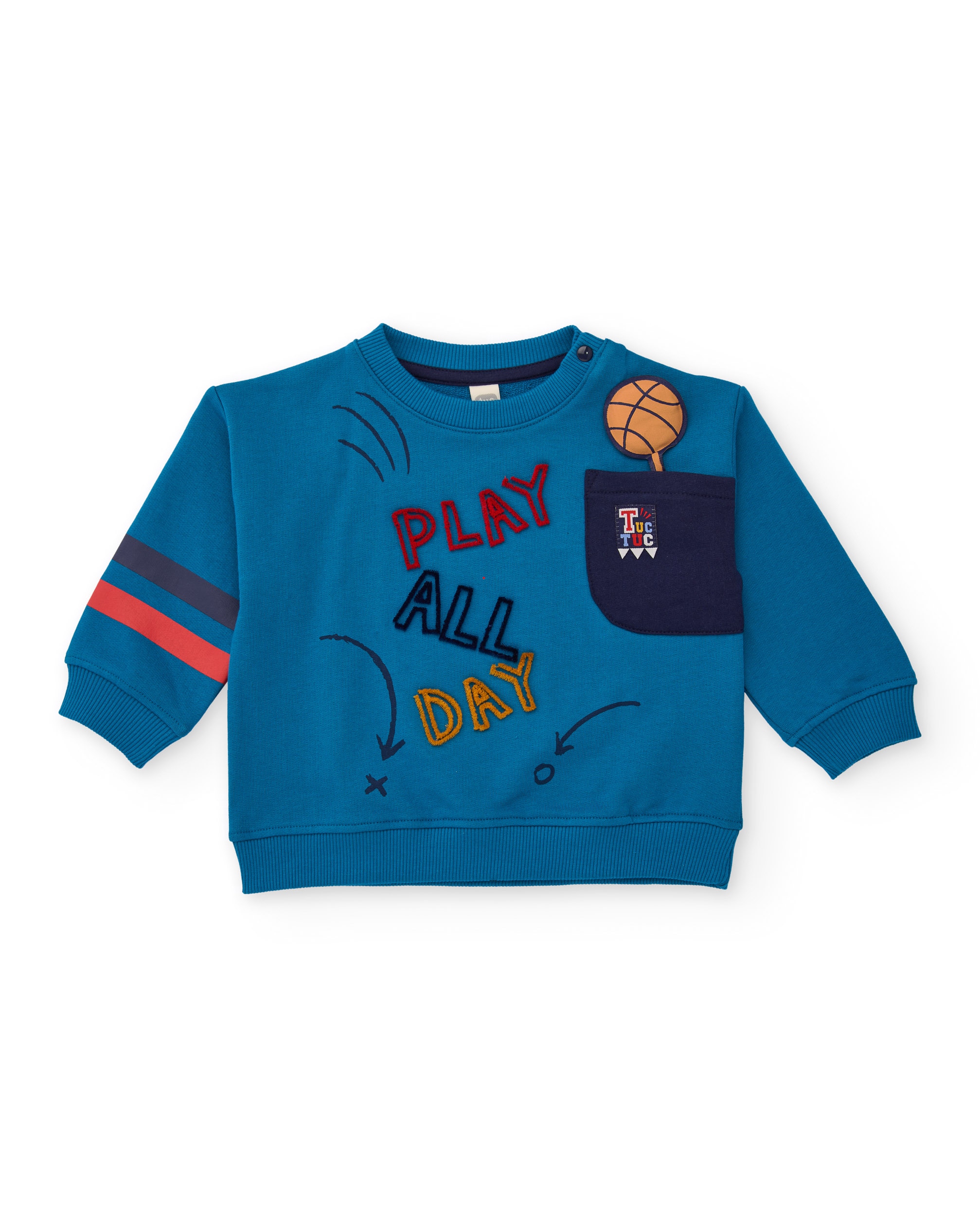 Imagem 0 de Sweatshirt de Felpa para Bebé em Azul com Bordados de Bola e Texto