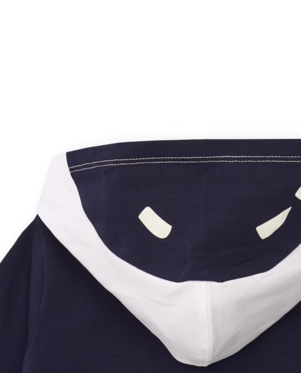Sweatshirt para Bebé com Capuz em Azul-marinho e Branco com Estampado de Temática Espacial Preto-4