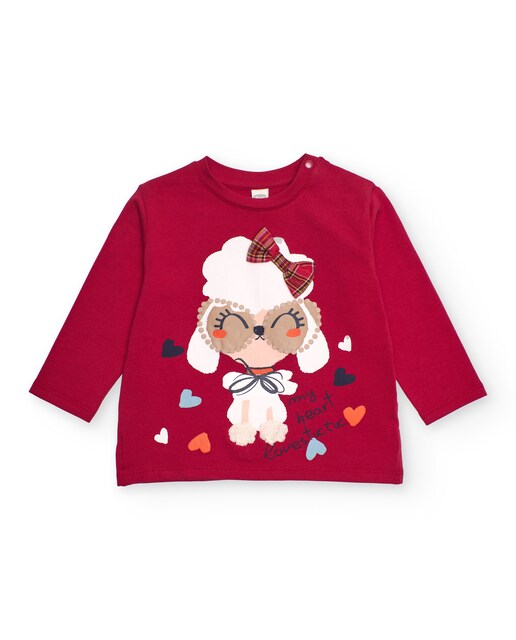 Imagem 0 de T-shirt Infantil em Vermelho com Estampado Cachorro Laço