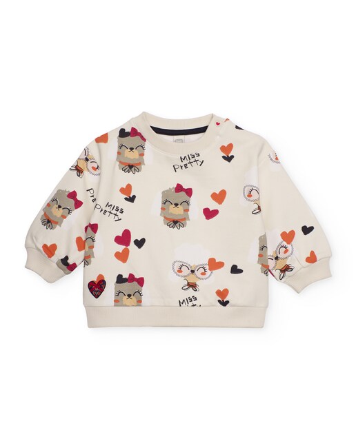 Imagem 0 de Sweatshirt para Bebé em Cru com Estampado de Cães e Corações