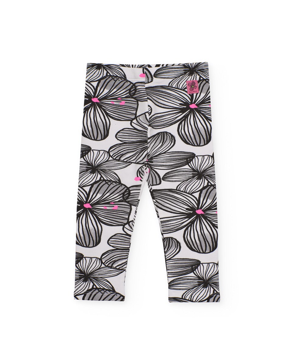 Leggings para Bebé em Branco com Estampado Floral Cinzento-claro-1