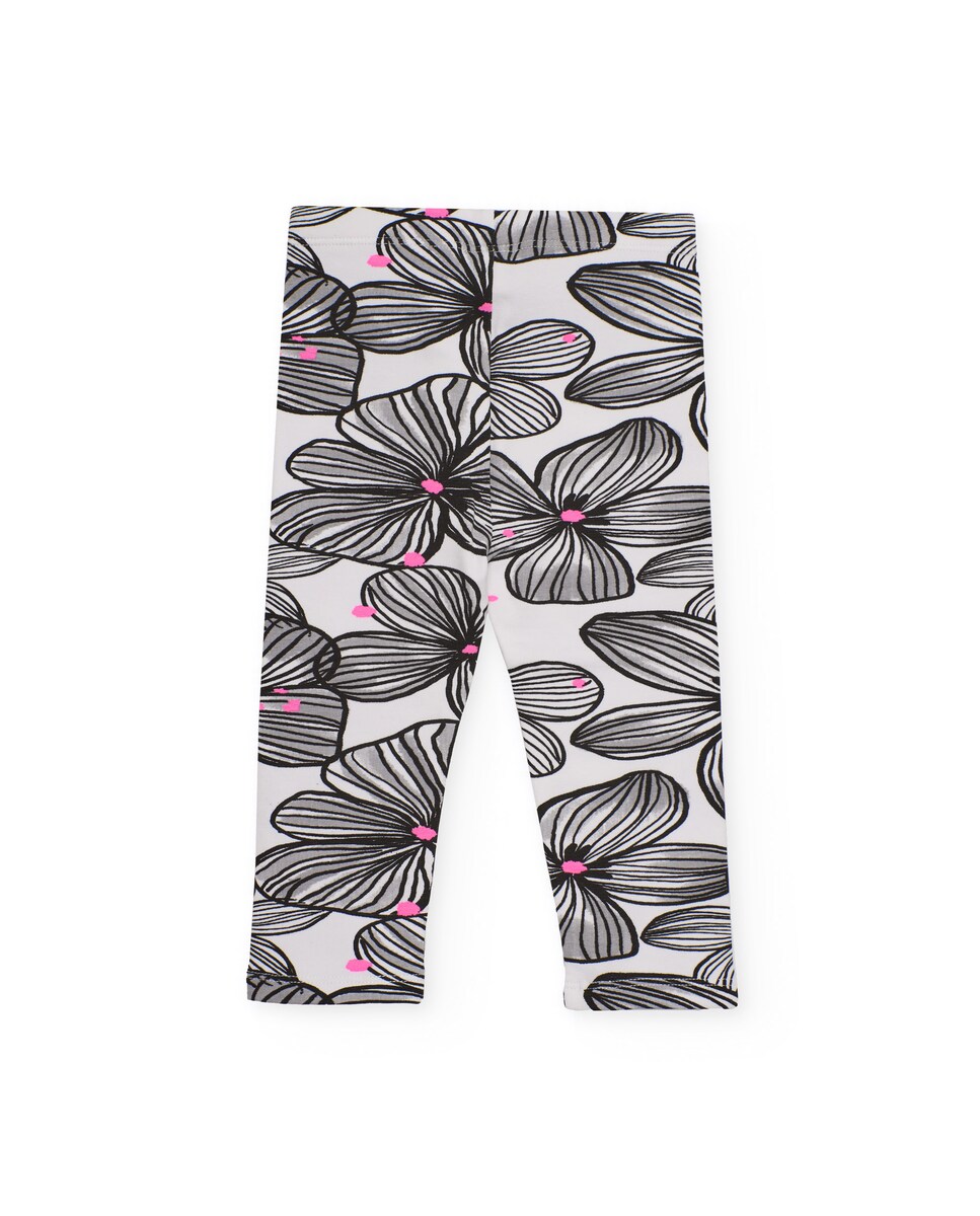 Leggings para Bebé em Branco com Estampado Floral Cinzento-claro-2