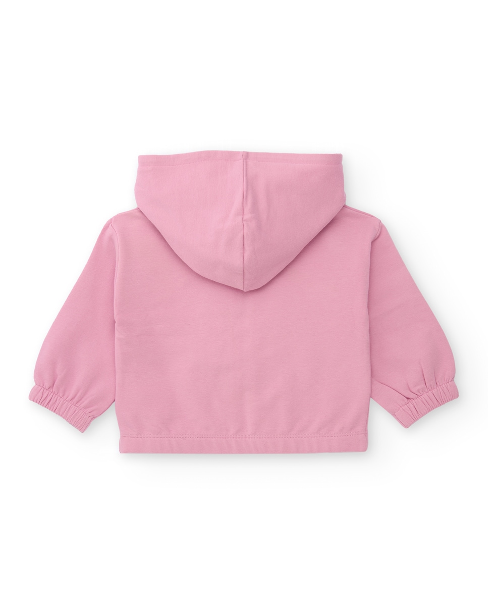 Sweatshirt com Capuz para Bebé em Rosa com Arco-íris e Aplicações Rosa-2