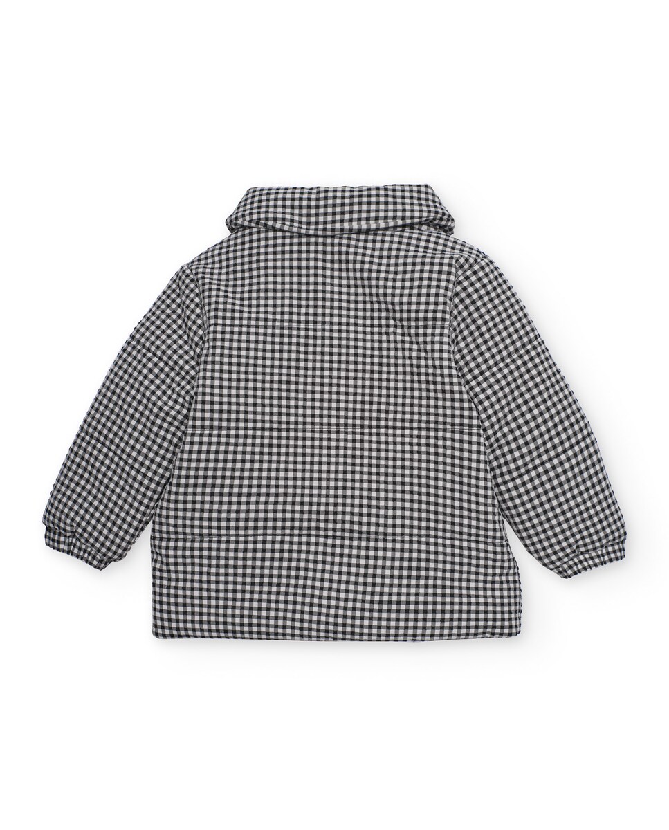 Sobretudo para Bebé em Vichy Preto com Detalhe de Corações Cinzento-2