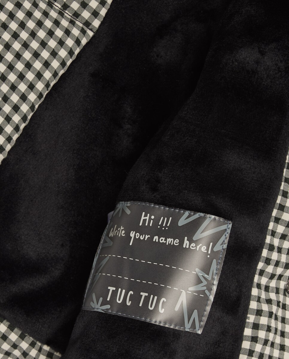 Sobretudo para Bebé em Vichy Preto com Detalhe de Corações Cinzento-4