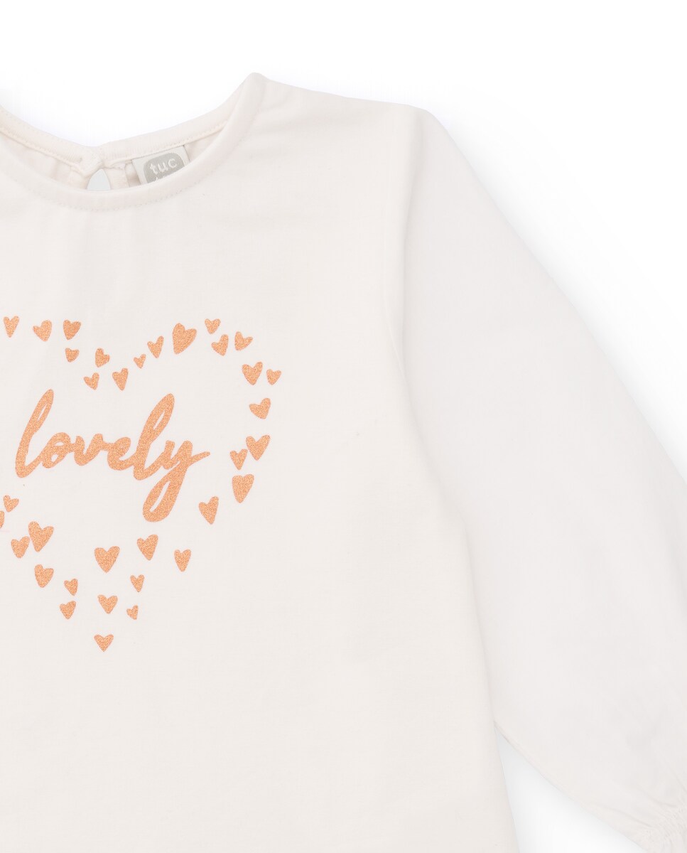 T-shirt Branca com Estampado de Corações Branco-3