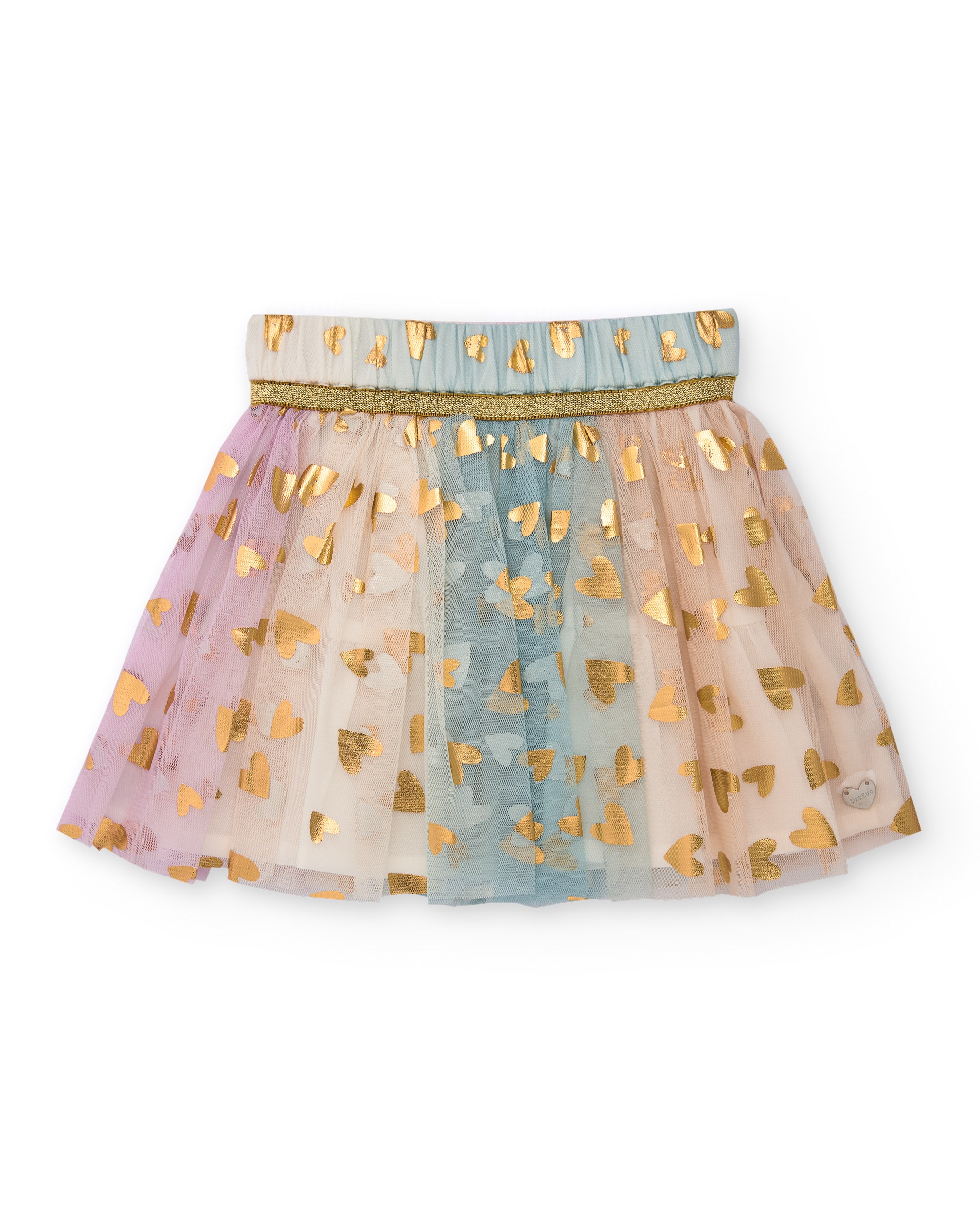 Imagem 0 de Saia Infantil de Tule em Rosa com Estampado de Corações Dourados